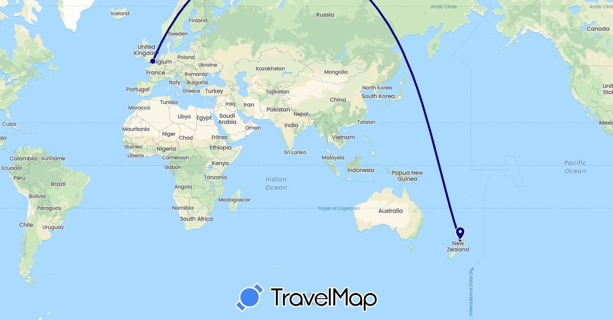 TravelMap itinerary: driving in United Kingdom, New Zealand (Europe, Oceania)